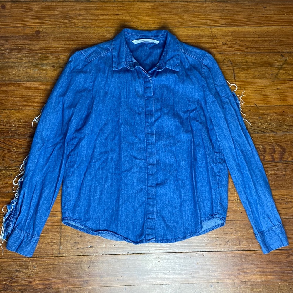 Zara Trafaluc Denimwear Button Down Ruffle Shirt #111N
